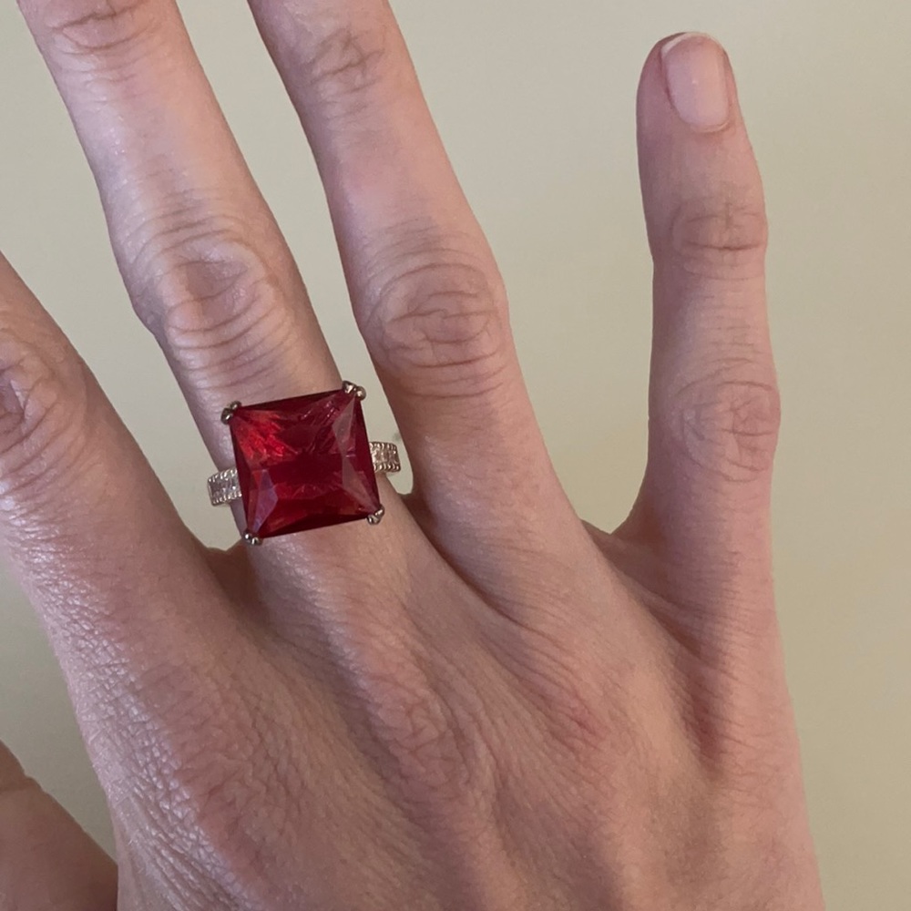Silver ring with red jewel-Premier Designs